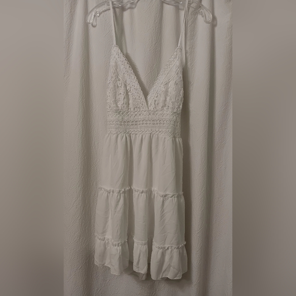 White Lace-Trim Midi Dress with Spaghetti Straps size large